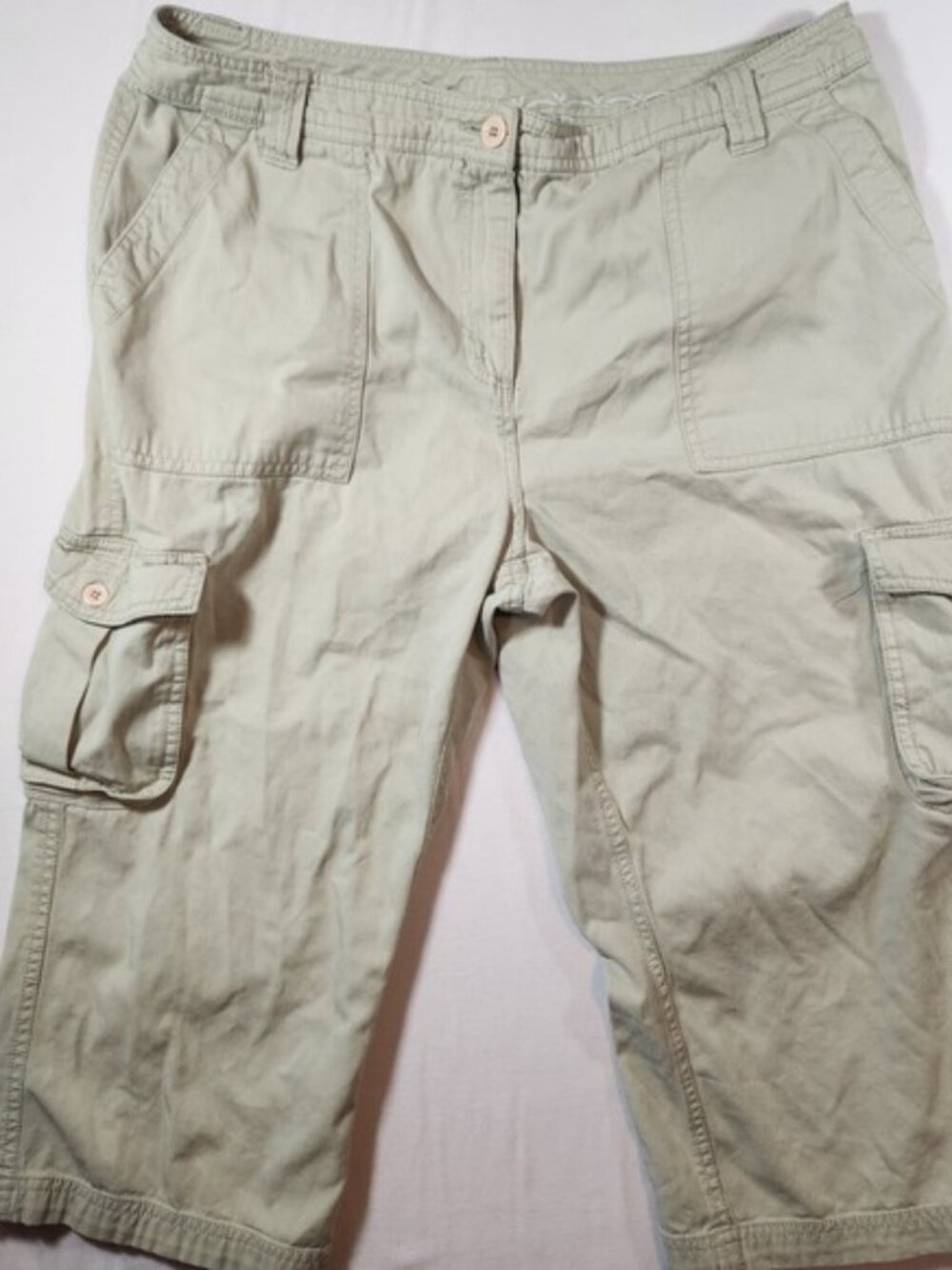 Tabi Cargo Capri Pants Sage Green Khaki Utility Cropped 14 Petite